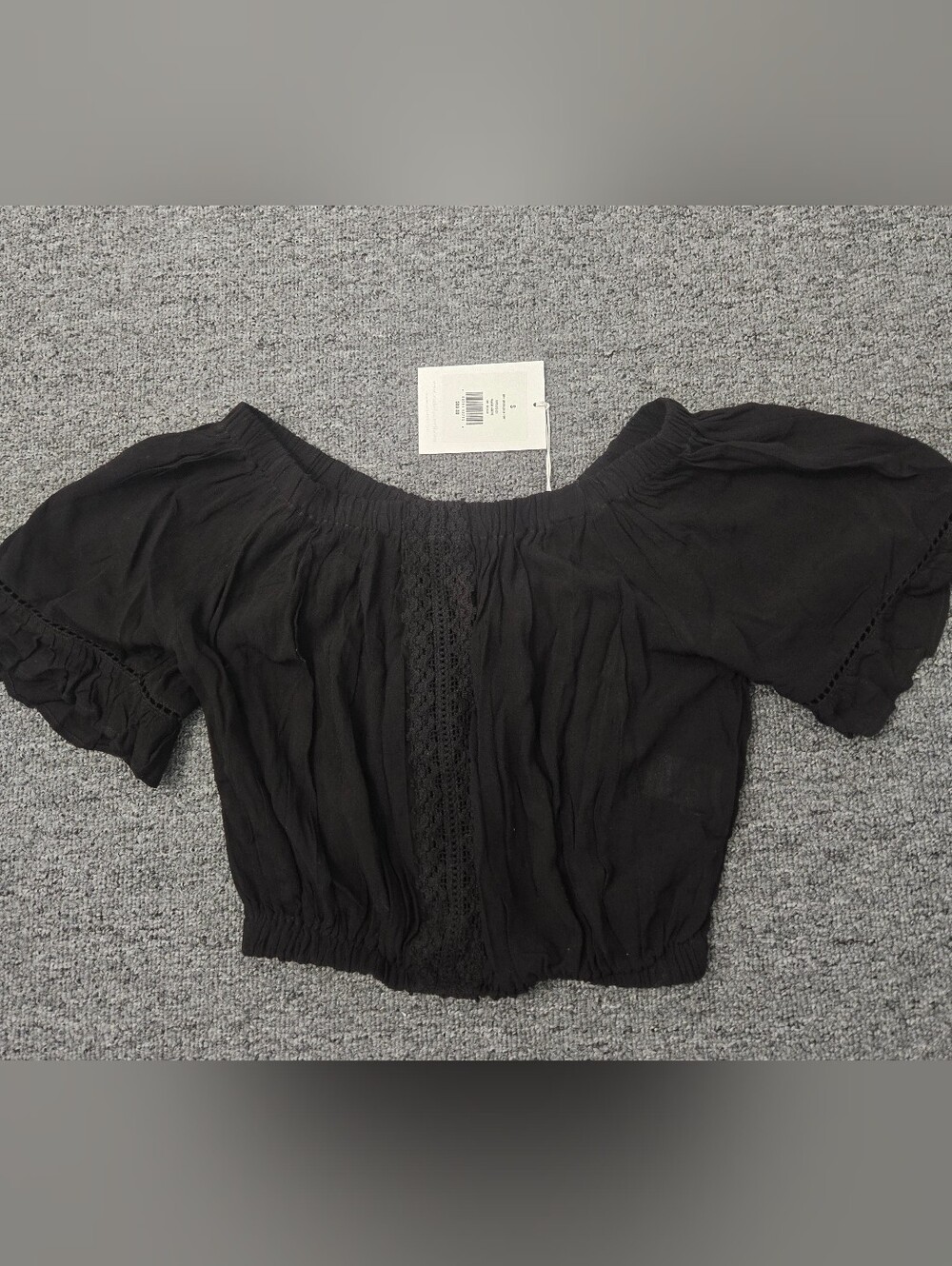 Rachel Parcell Black Off-the-Shoulder Puff Sleeve Crop Top